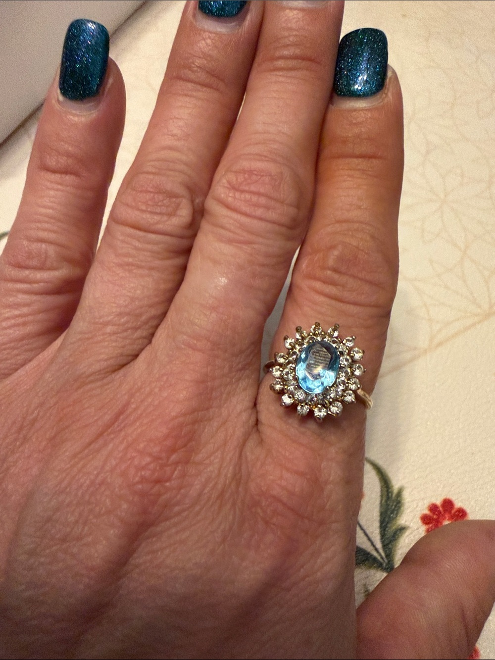 Vintage DAC Gold Cocktail Ring with Blue Center Stone size 7